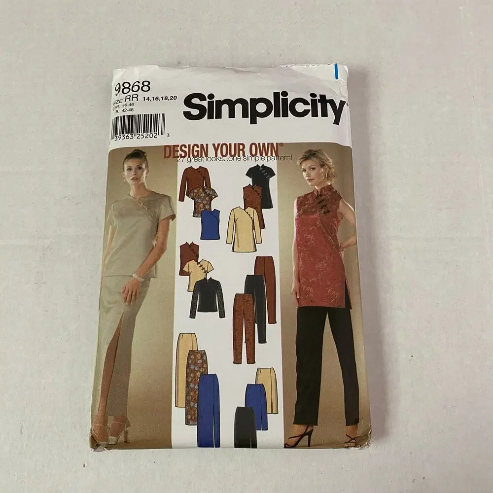 Simplicity 9868 Qipao Cheongsam Tunic Skirt Pants Pattern Sz 14-20 Vintage UNCUT